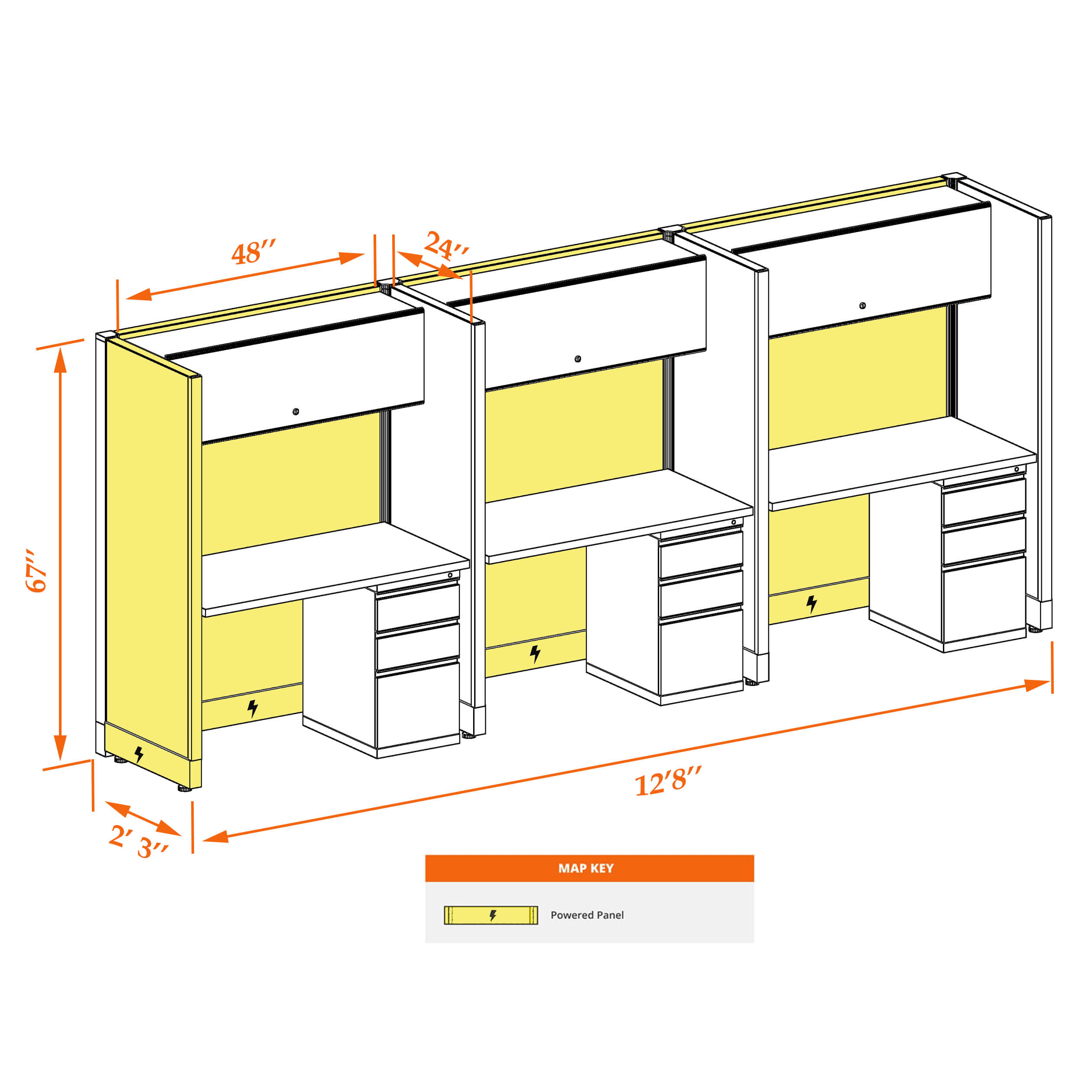 Hot desk CUB 3 67 P 24 WHT WH PSO