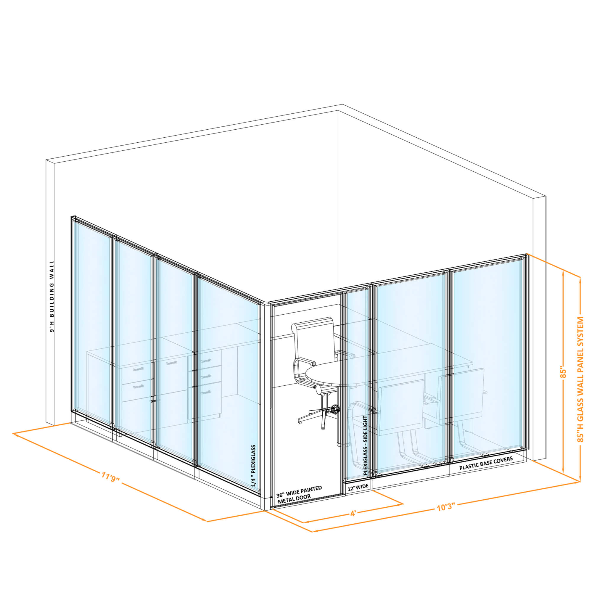 Modular glass office walls GWO L 100x116x850 1