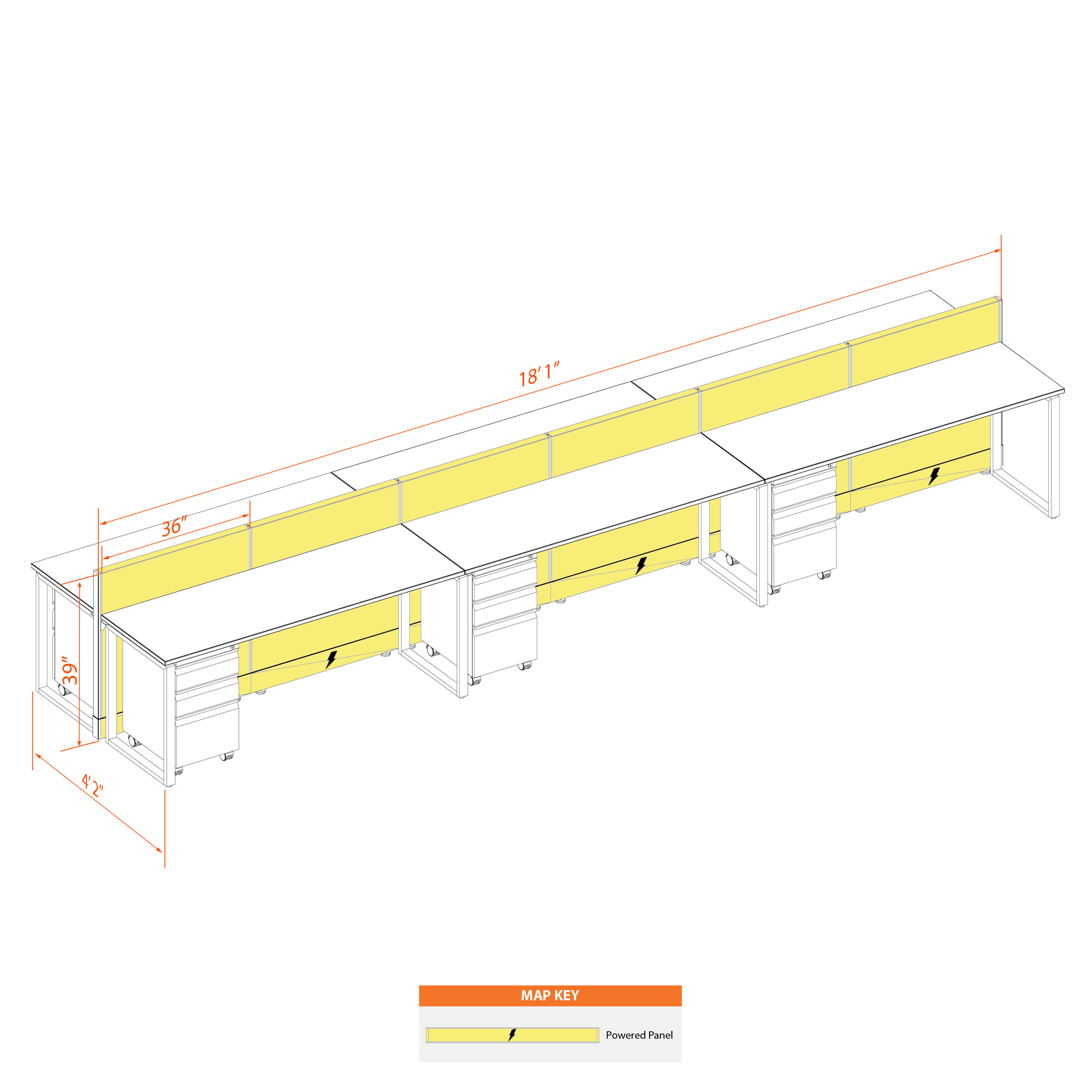 Office benching systems CUB B 6 39 P 62 WHT WH PSO2