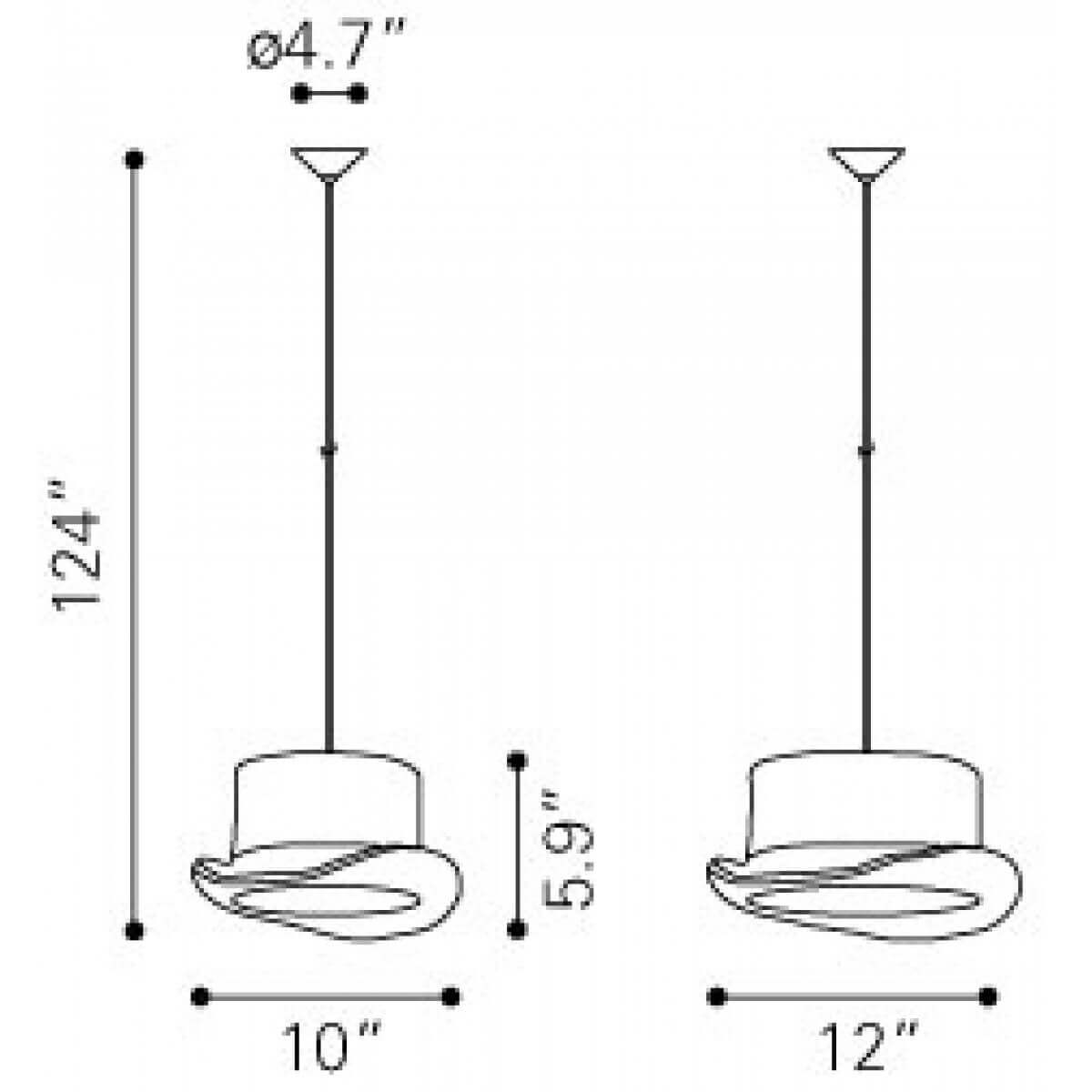 Black pendant light dimensions view