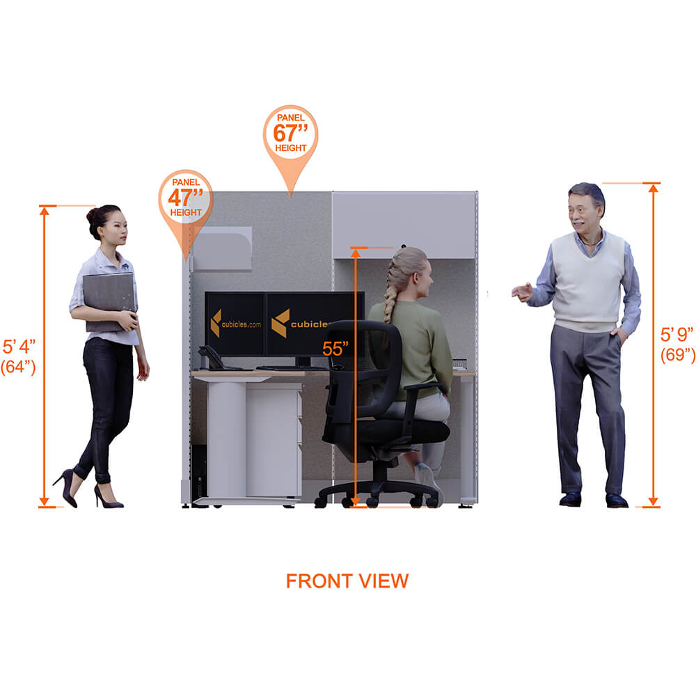 Cubicle desk l shaped with storage 1pack front view heights