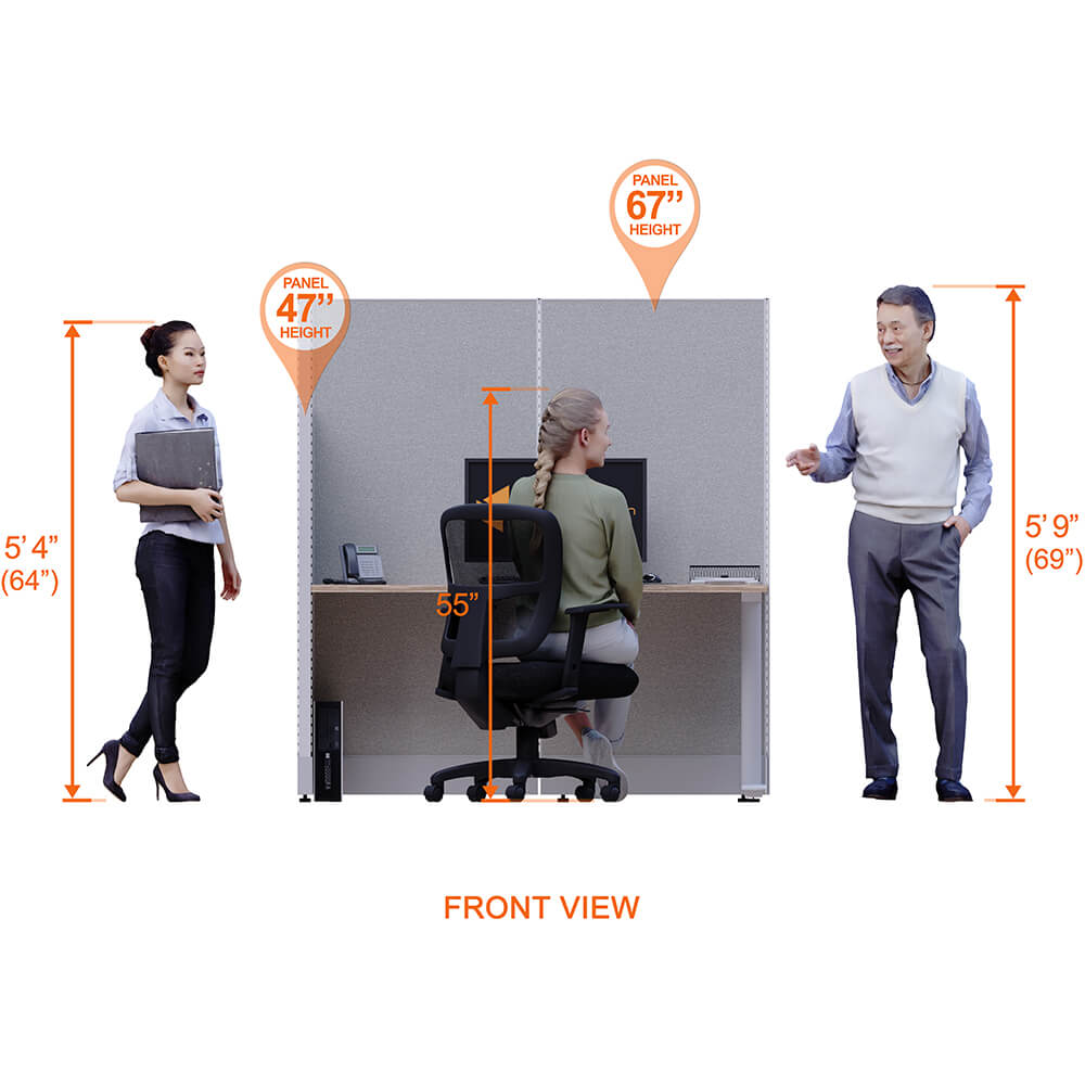 Cubicle desk straight 1pack front view heights