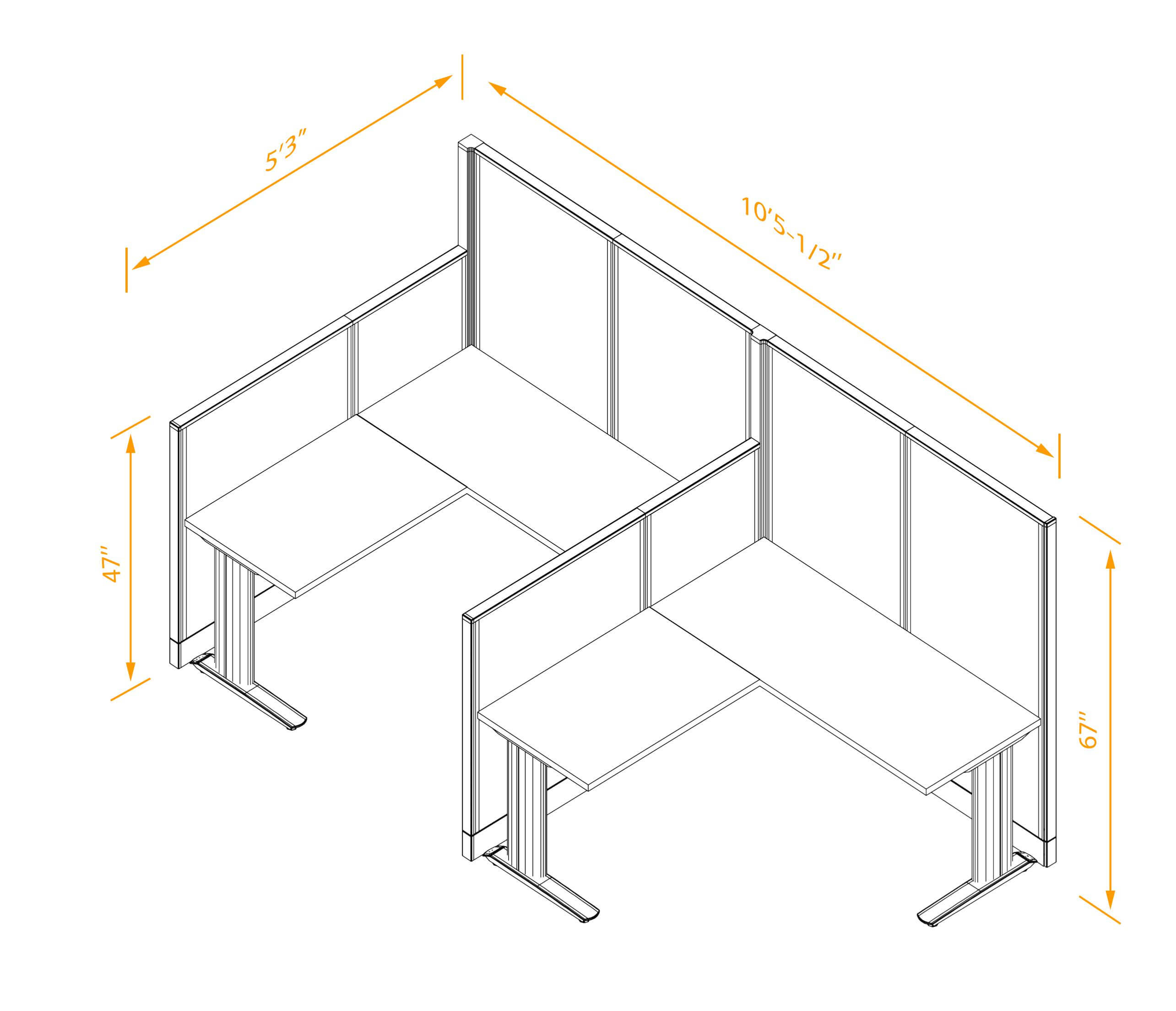 L shaped workstation 2pack inline non powered dimensions