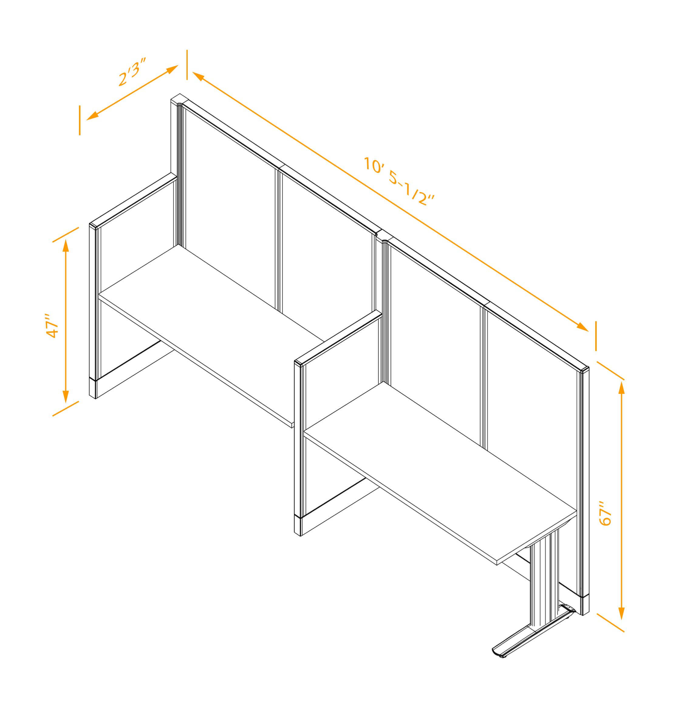 Straight workstation 2pack inline non powered dimensions