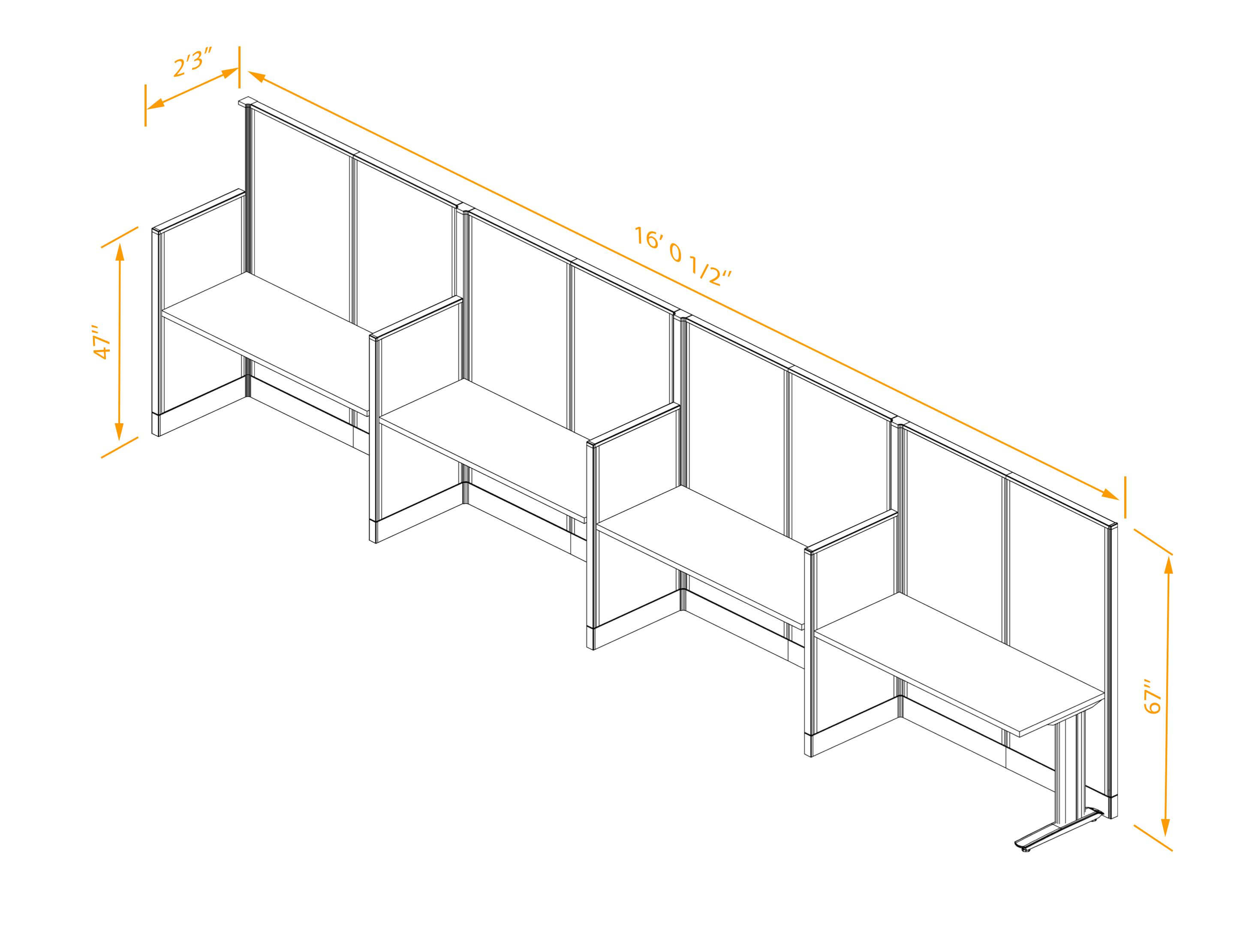 Straight workstation 4pack inline non powered dimensions