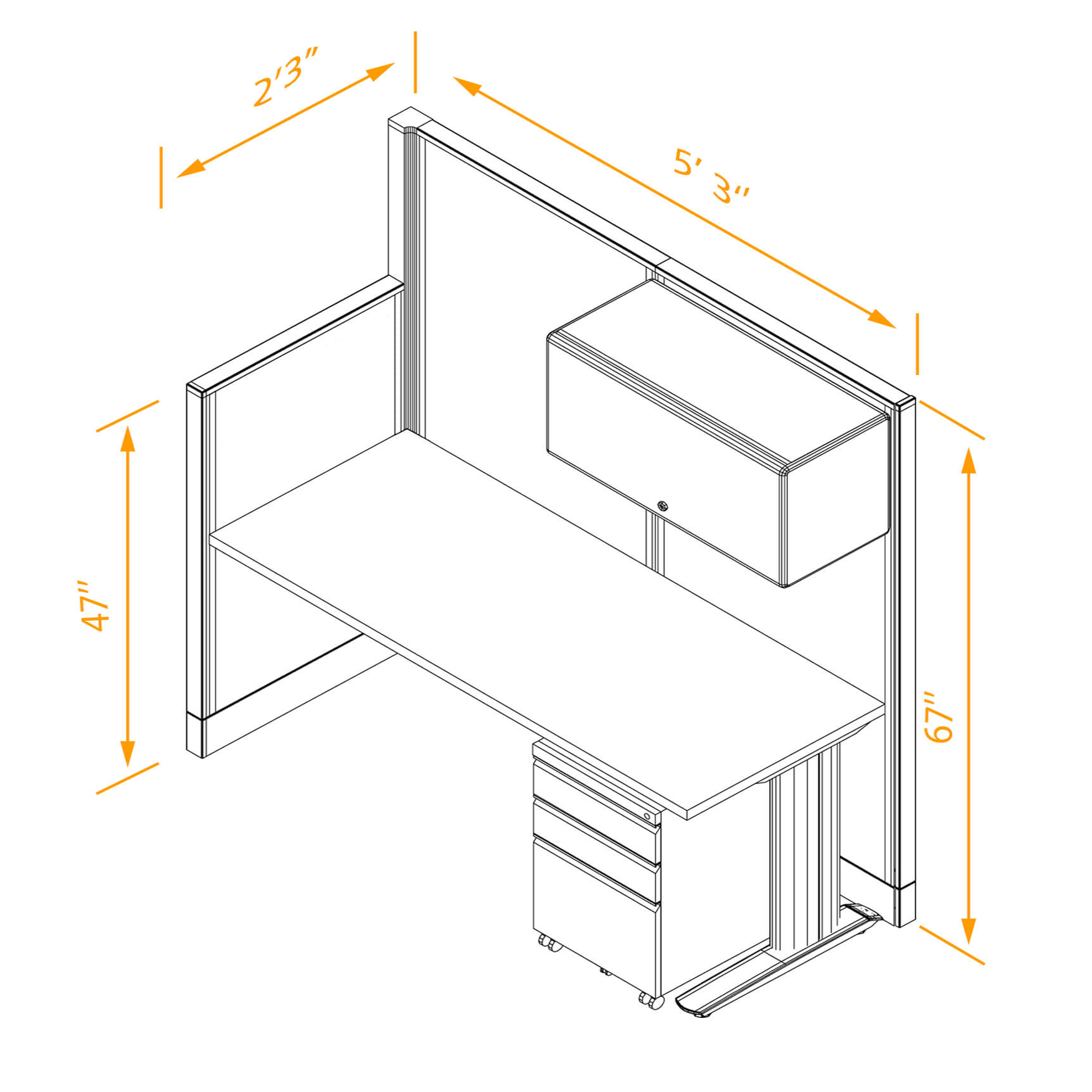 Straight workstations non powered with storage dimensions