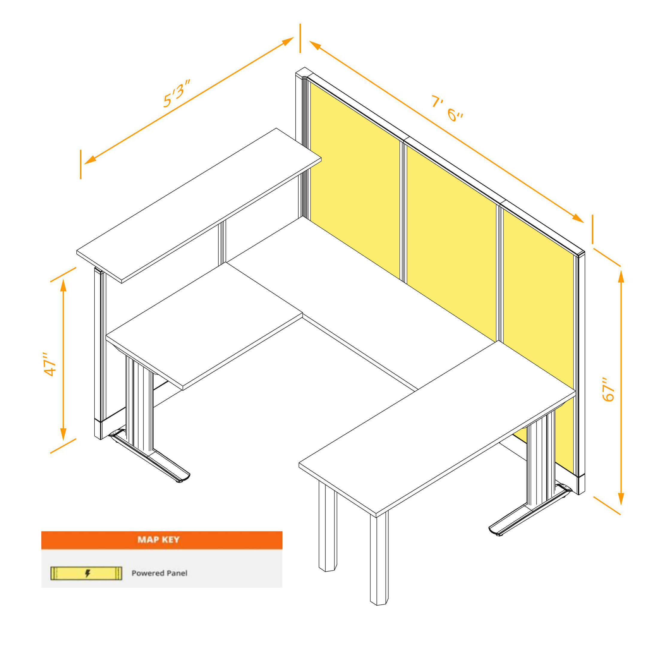 U shaped workstation powered with transaction top