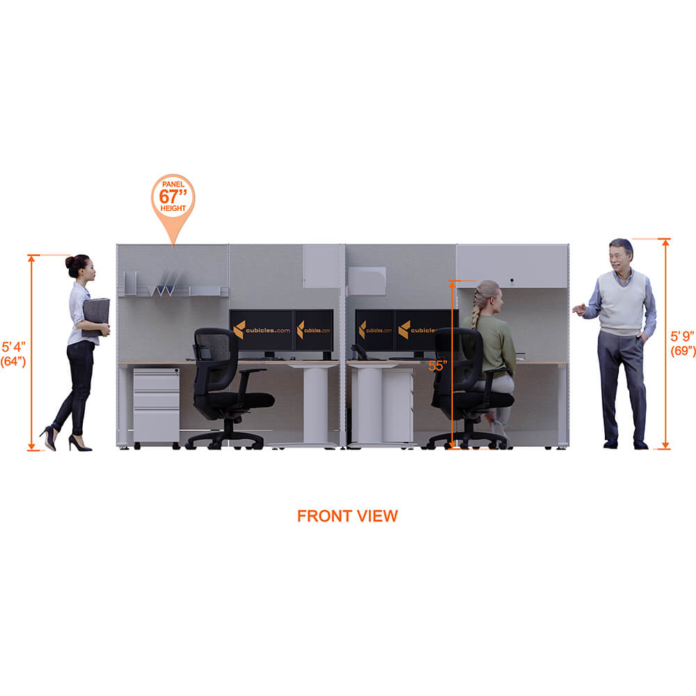 Ubicle desk l shaped with storage 4pack x cluster front view heights