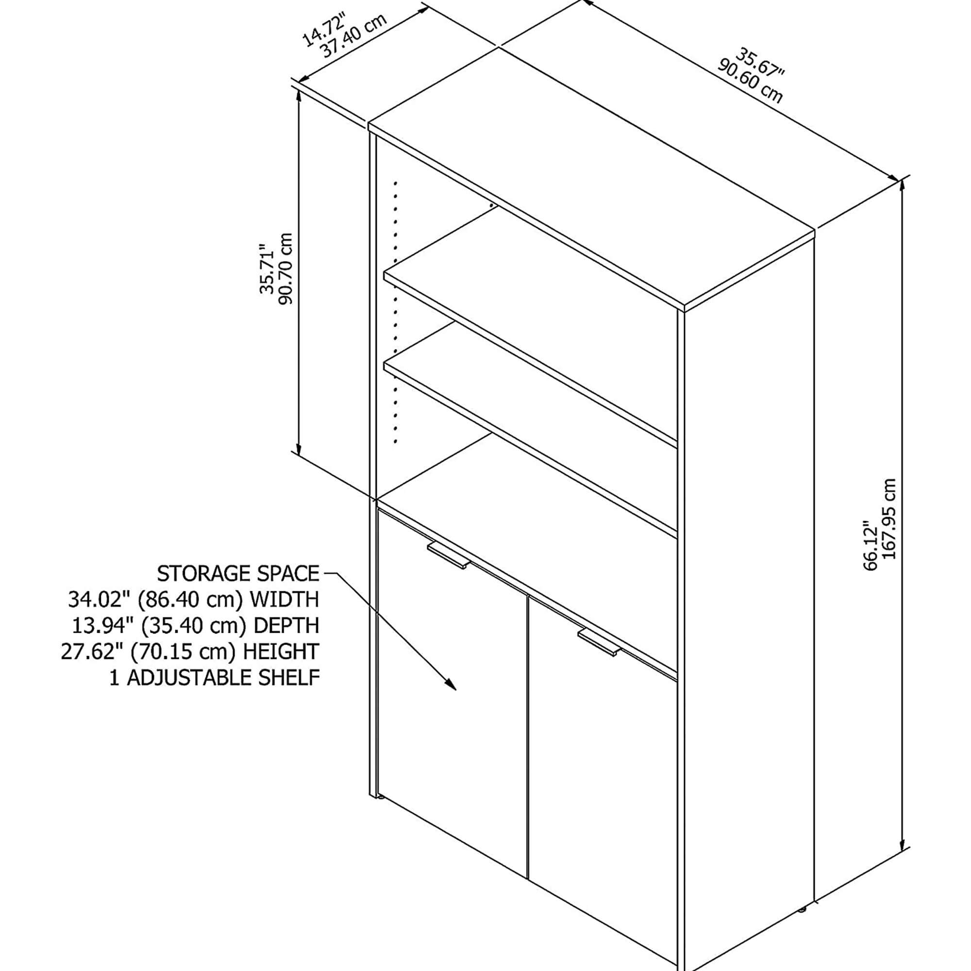 Ho2 home office bookcase 5 shelves dimensions