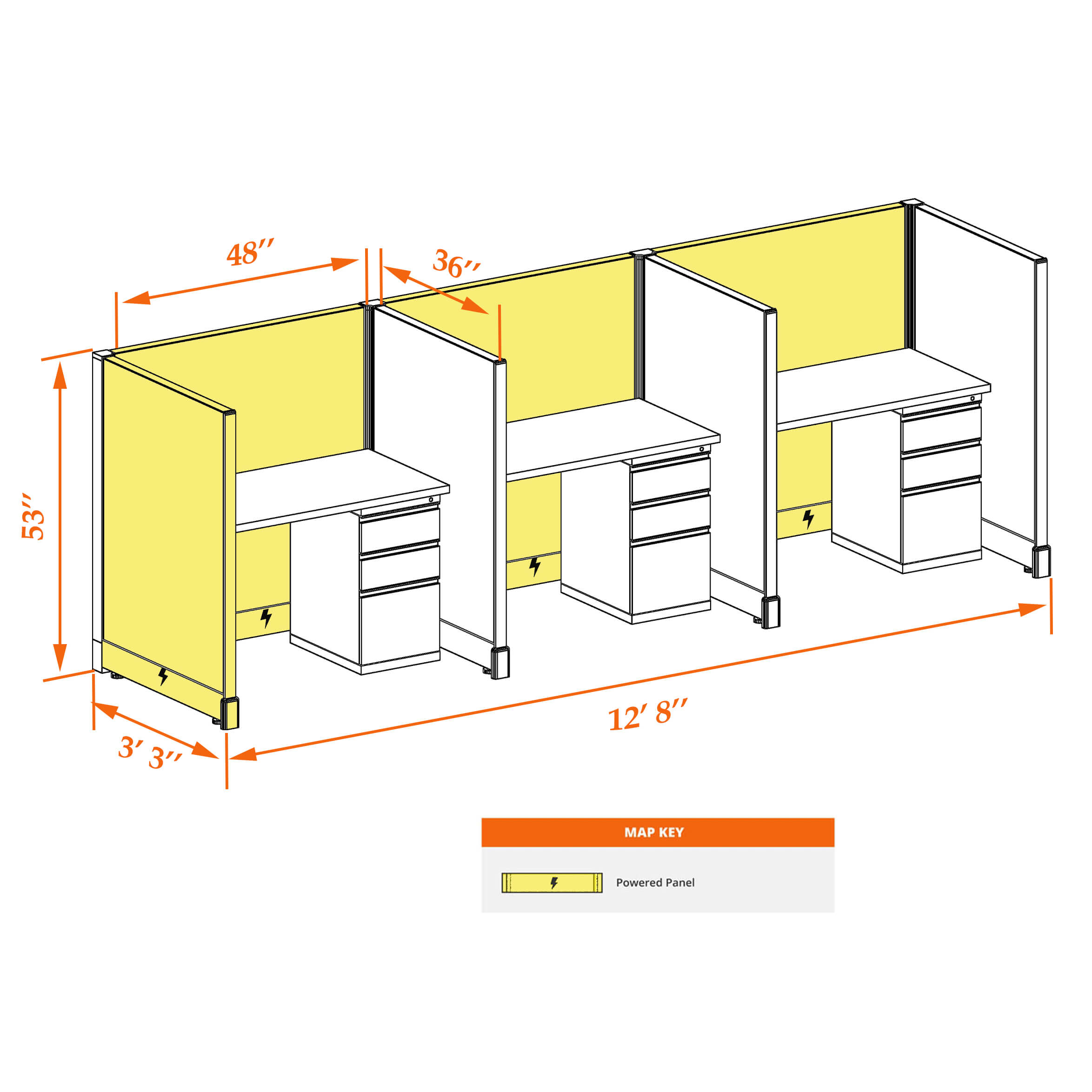 Hot desk CUB 3 53 P 34 WHT WH PSO