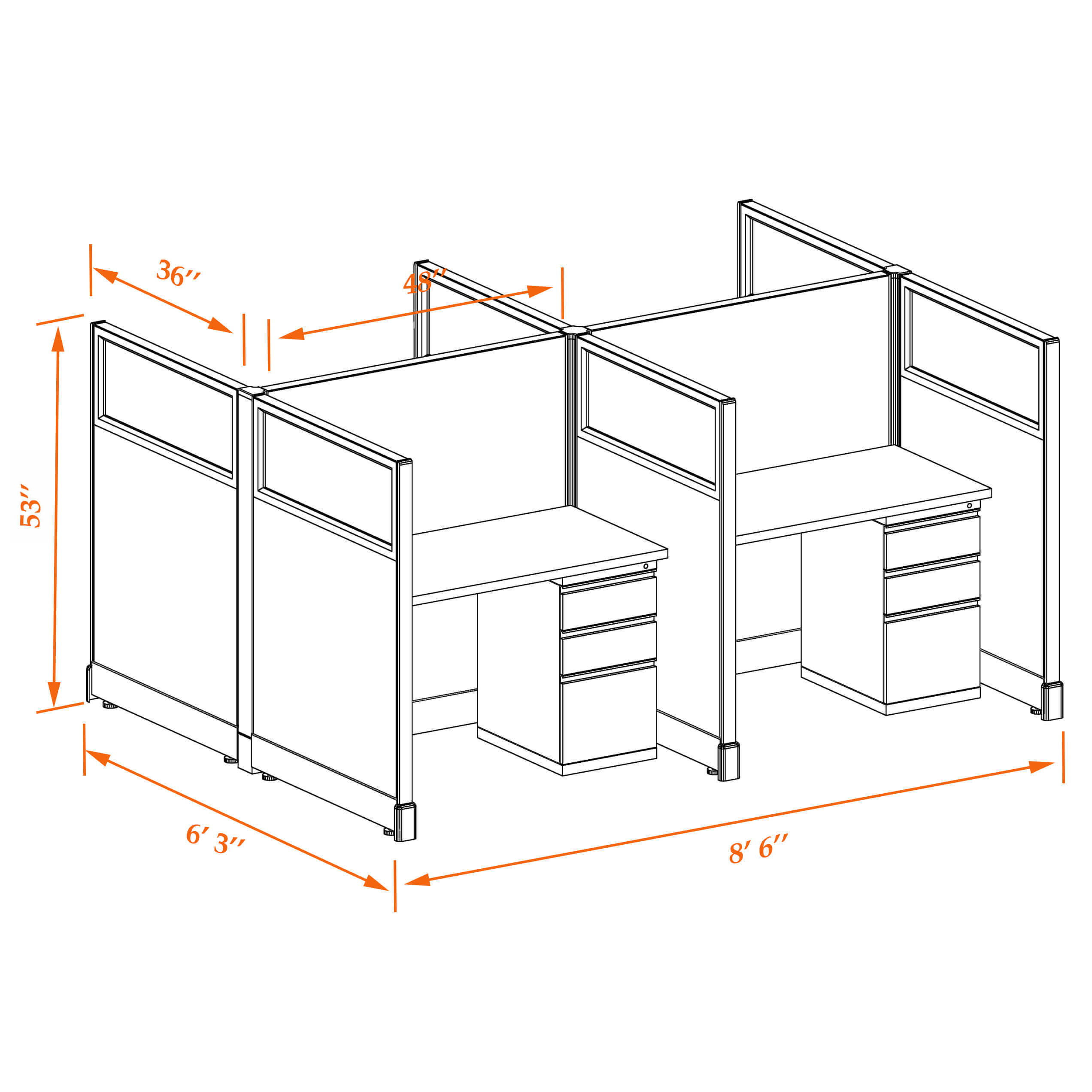 Hot desks CUB 4 53 34 G WHT SV PSO