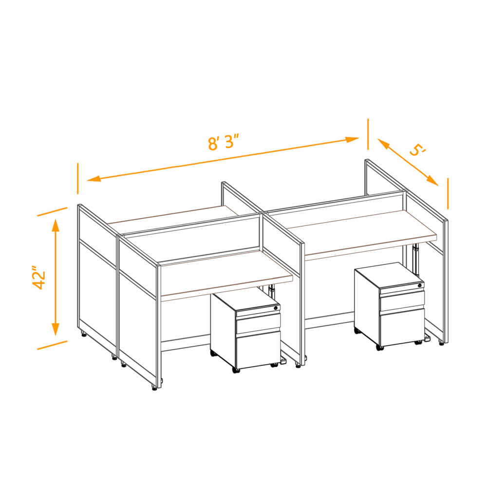 Cubicle workspaces 42h sit & stand non powered 4pack 2x4