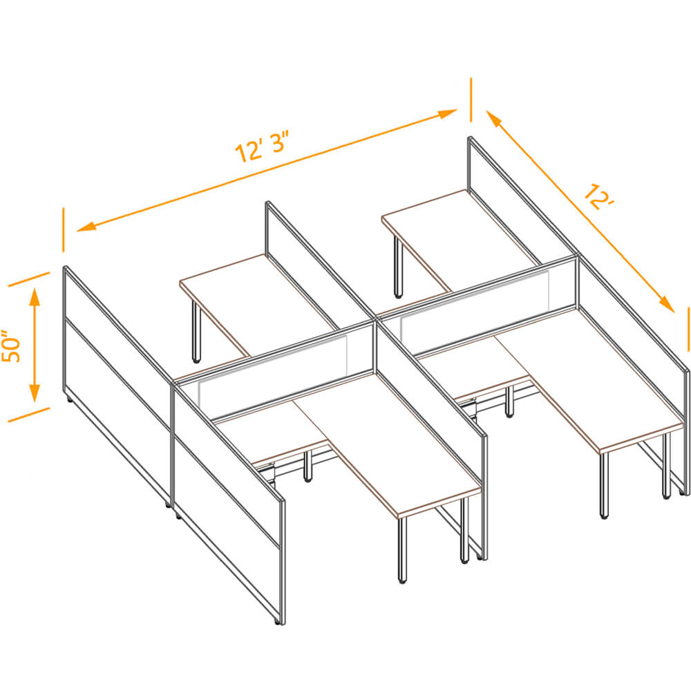 L shaped desk cubicle 4pack 50h