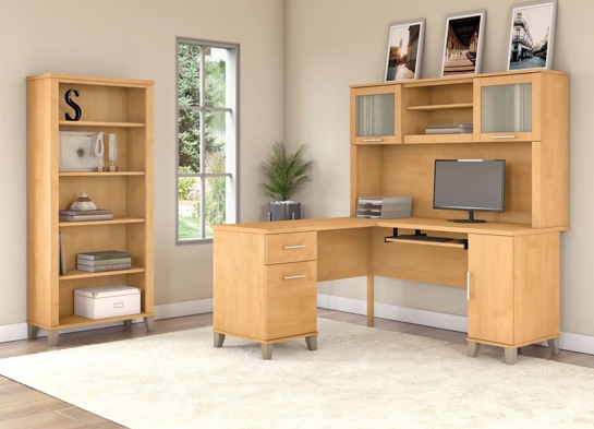 L shaped computer desk with 5 shelf bookcase 60W space view maple cross L shaped computer desk with 5 shelf bookcase 60W space view maple cross