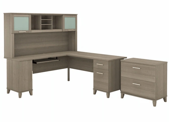 L shaped computer desk with traditional file cabinet 72 w highlight ash gray 1 L shaped computer desk with traditional file cabinet 72 w highlight ash gray 1