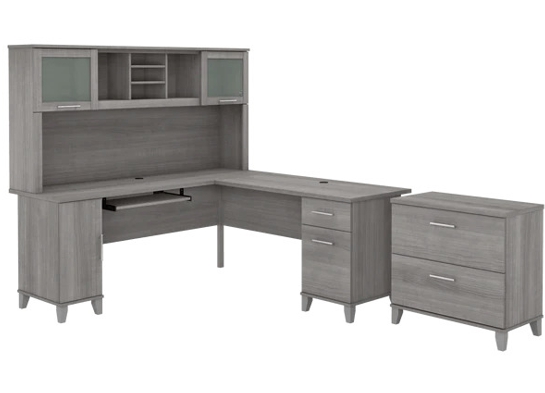 L shaped computer desk with traditional file cabinet 72 w platinum gray 1 L shaped computer desk with traditional file cabinet 72 w platinum gray 1