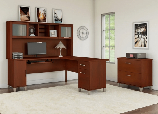 L shaped computer desk with traditional file cabinet 72 w space view hansen cherry 1 L shaped computer desk with traditional file cabinet 72 w space view hansen cherry 1