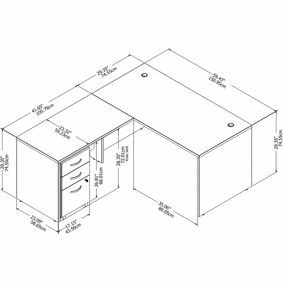 Besto office desk l shape 60w x 72d measures