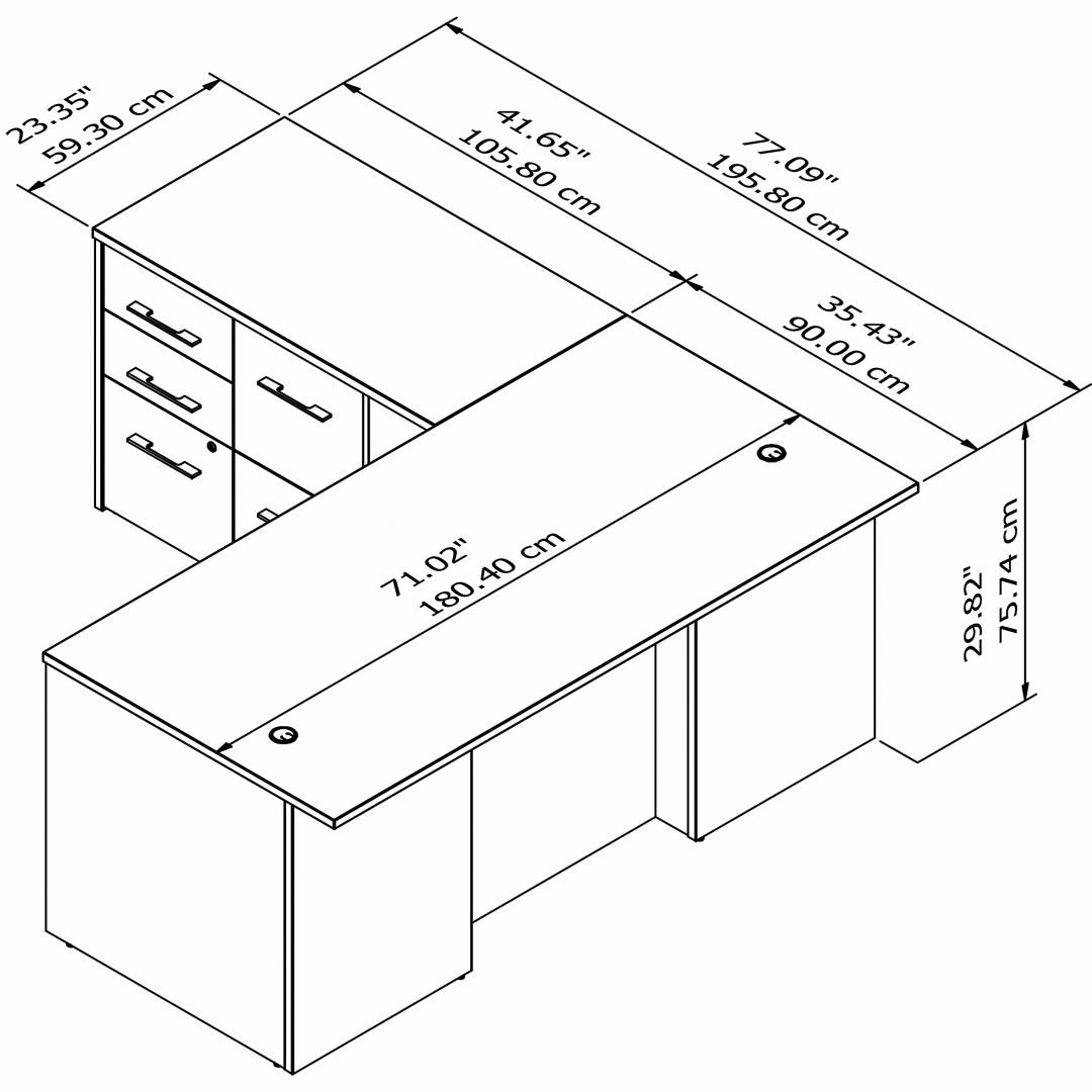 Large l shaped desk CUB OF5004MHSU FBB measures