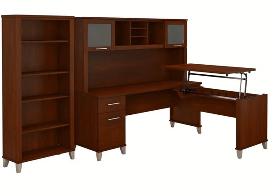 Modern office standing desk with 5 shelf bookcase highlight view hansen cherry Modern office standing desk with 5 shelf bookcase highlight view hansen cherry