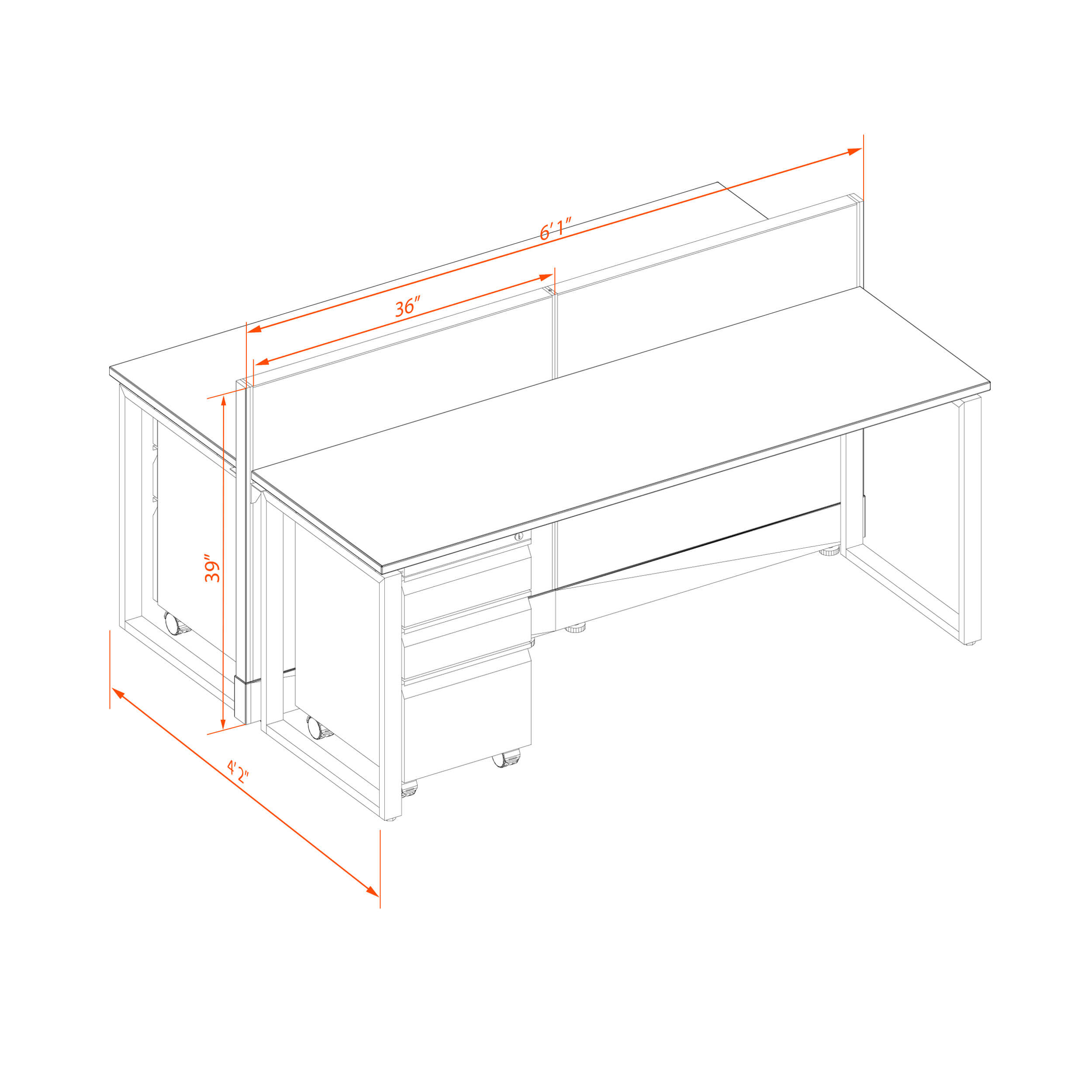 Office benching systems 39h unpowered 62