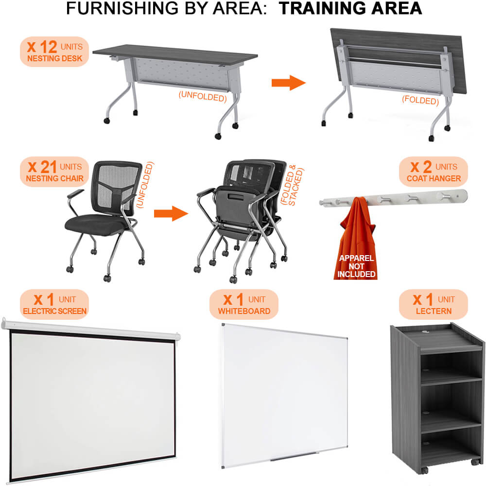 Training trailer training area furnishing items