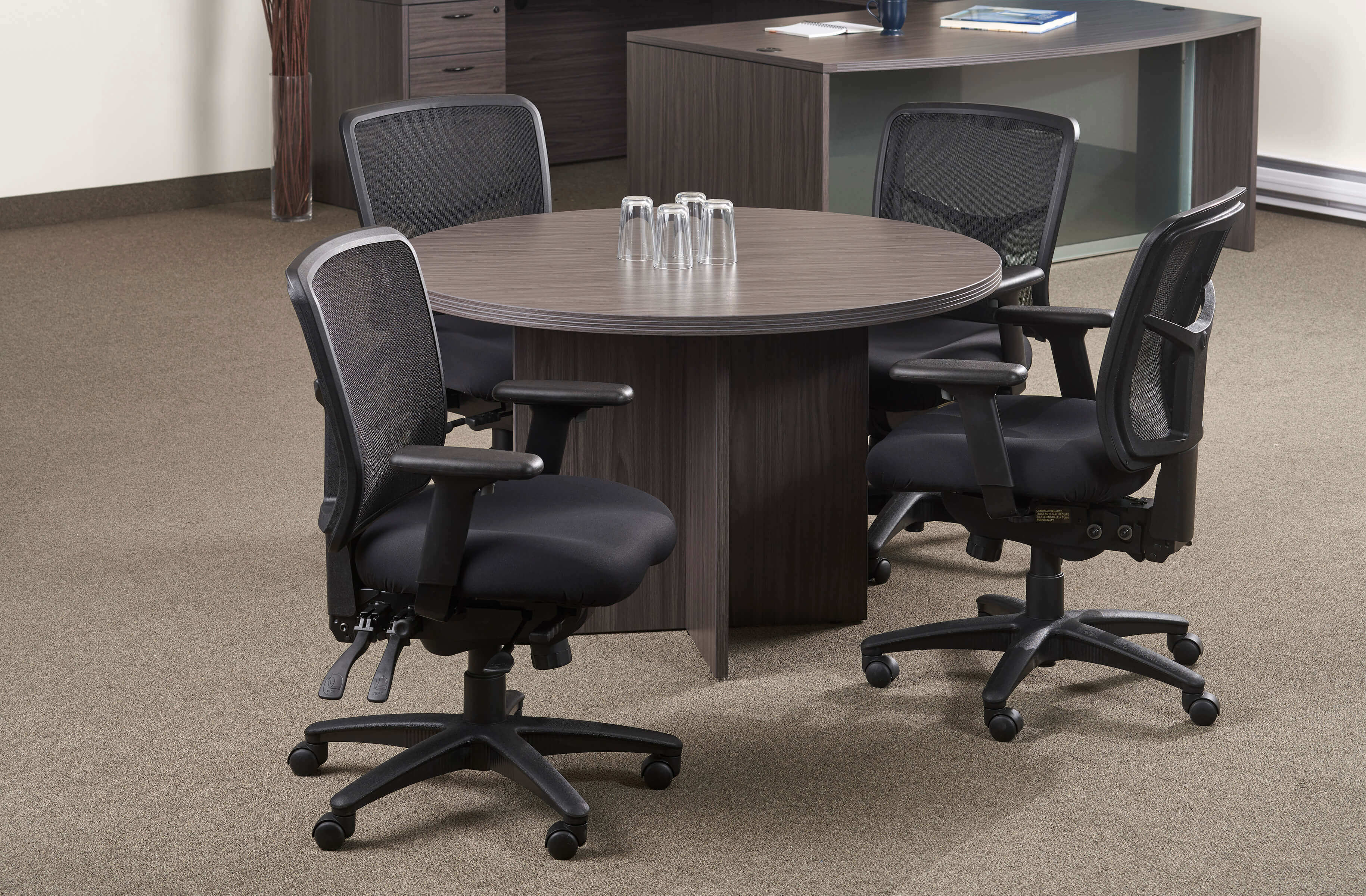 Conference room tables meeting tables contemporary round table slate grey space view 1 2