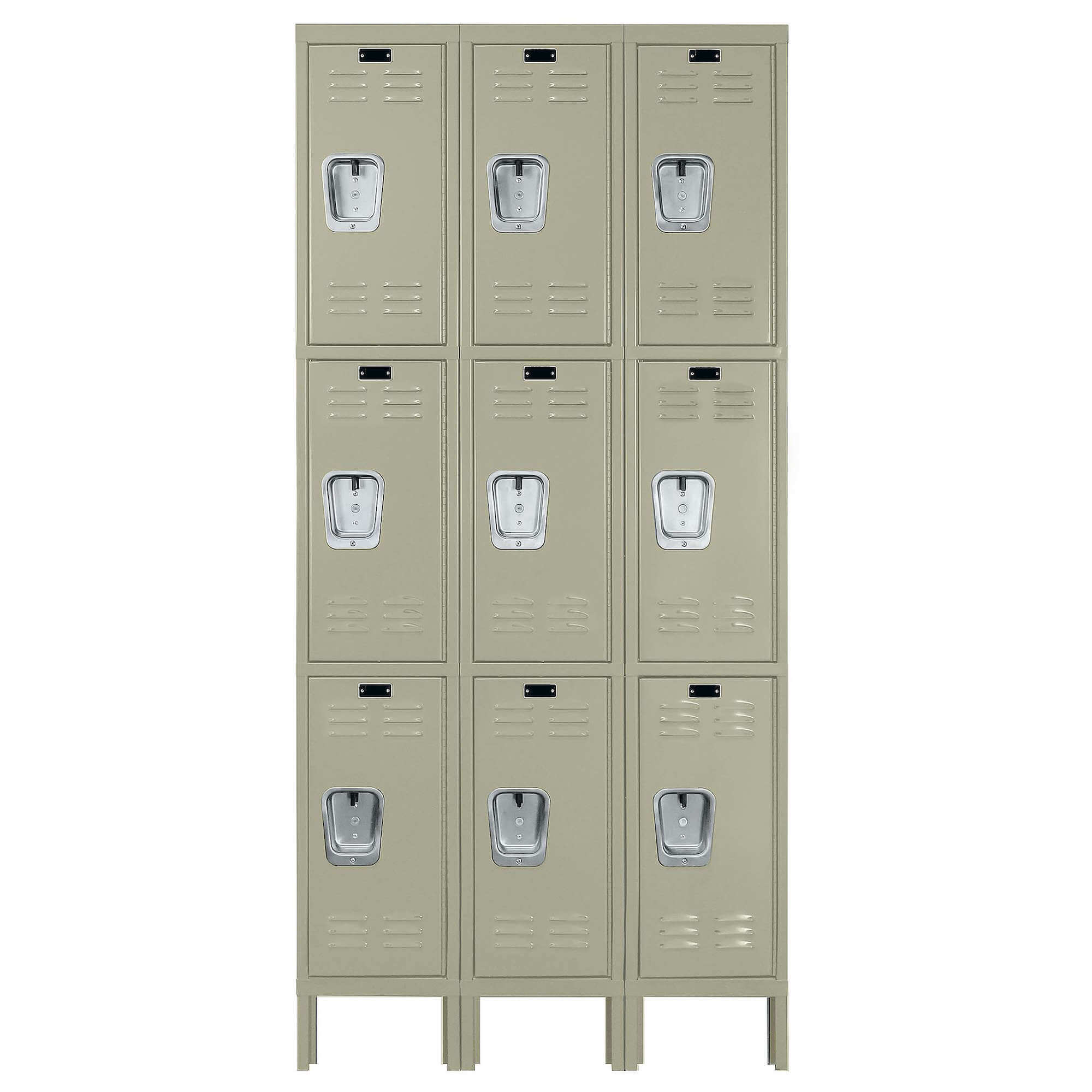 Employee locker metal locker box locker 3w 3t tan front view 1