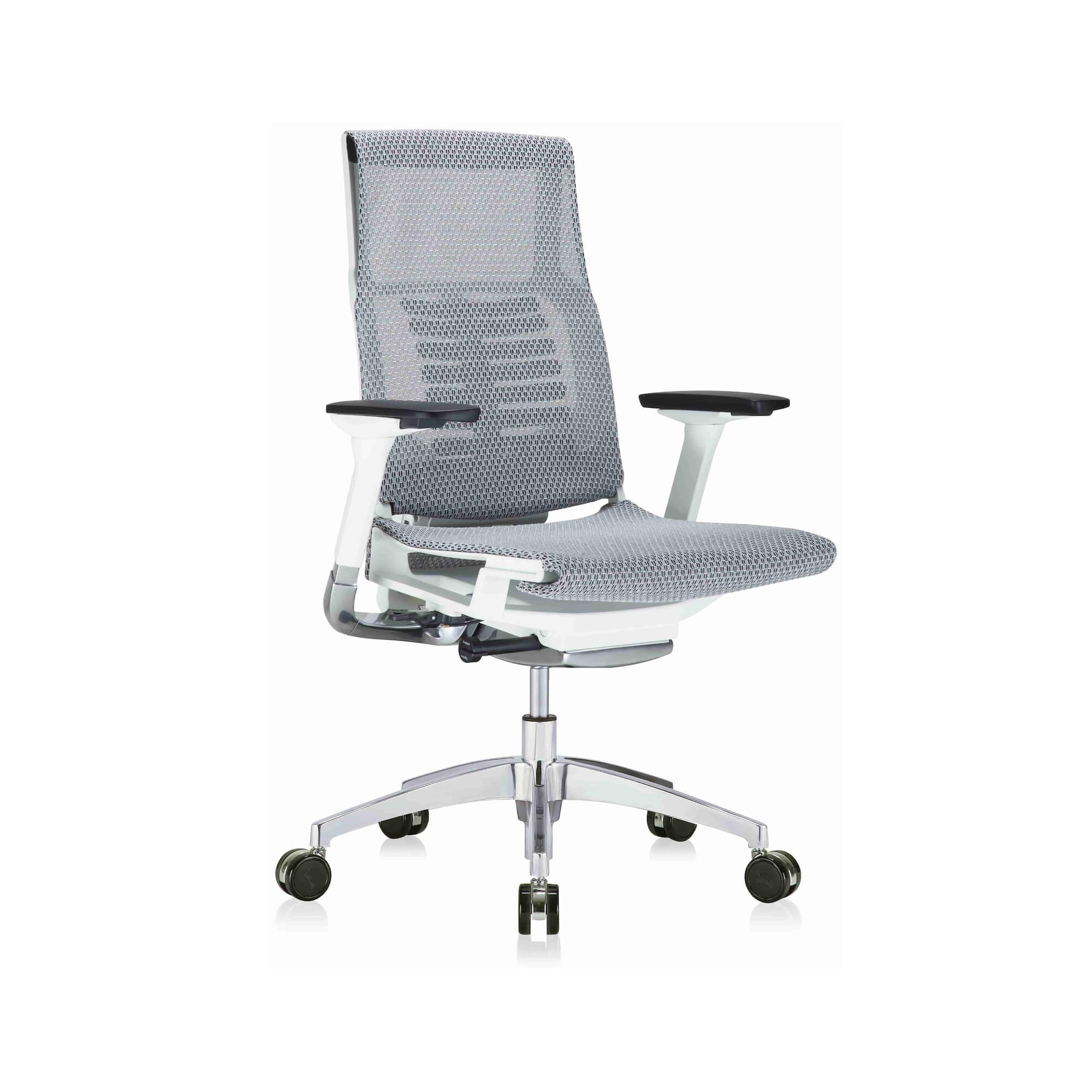 Office furniture chairs office desk chairs executive ergonomic office chair for sciatica gray and white frame angle view