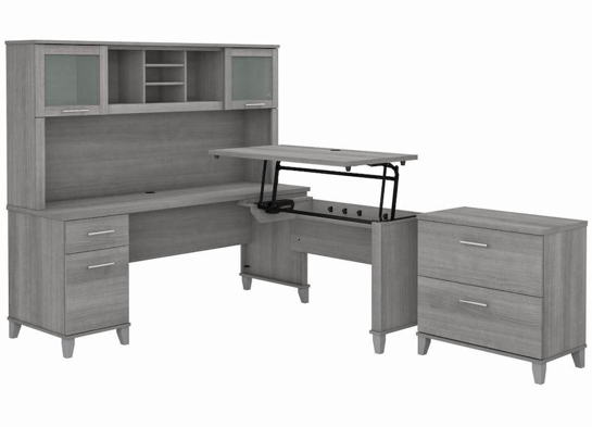 Sit and stand desk sit and stand corner desk standing desk with storage platinum gray angle view