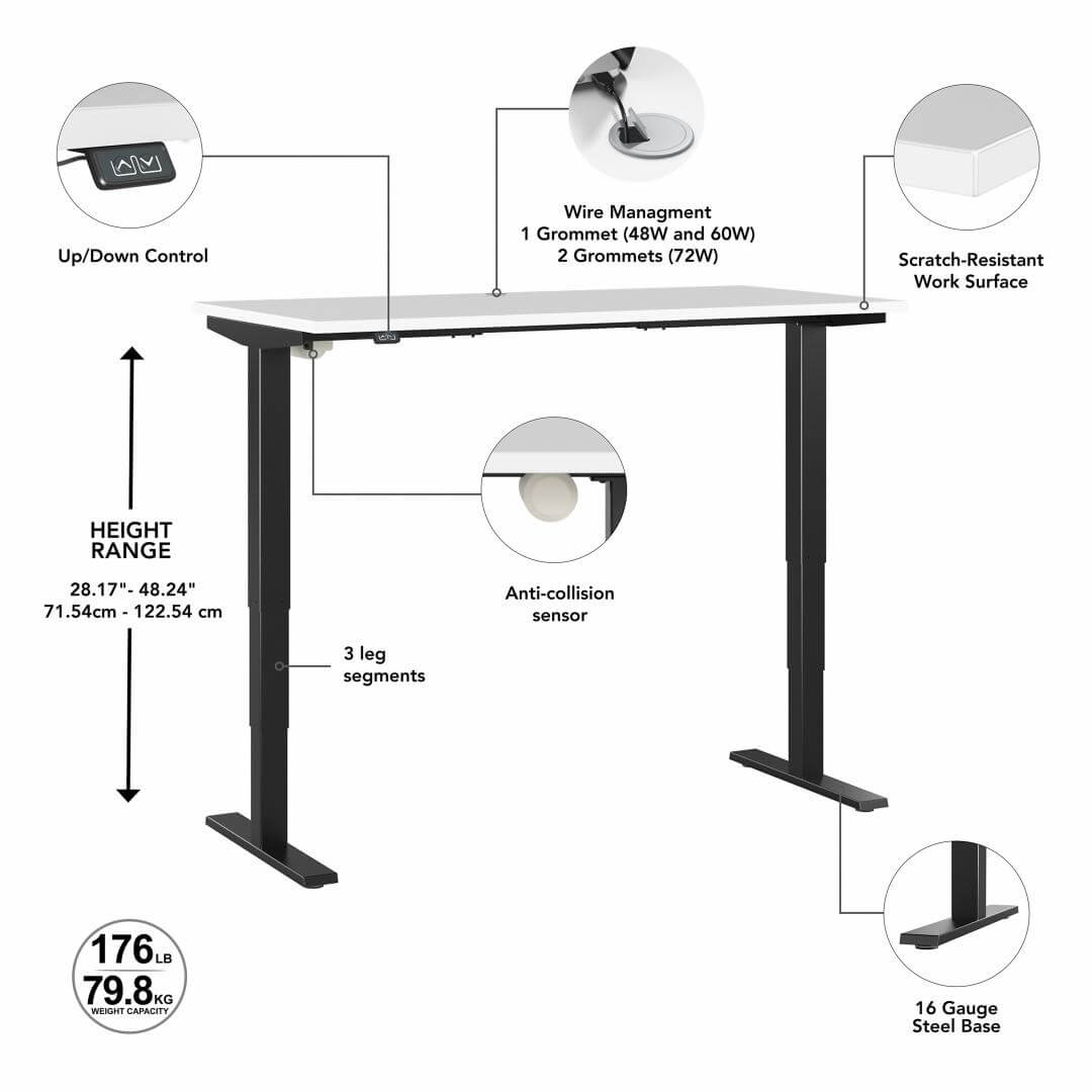 Sit stand desk adjustable 60w x 30d features