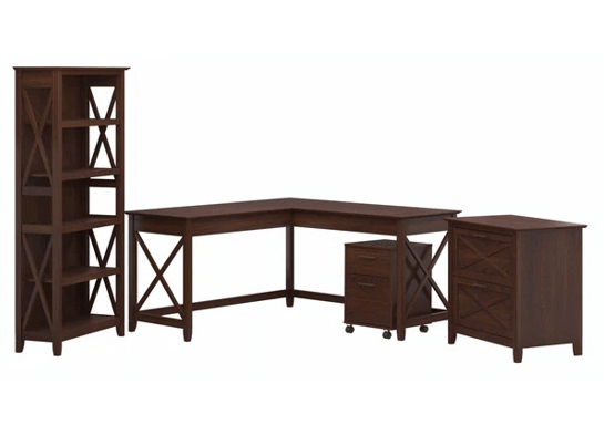 Western style office desk 5 shelf open bookcase highlight bing cherry