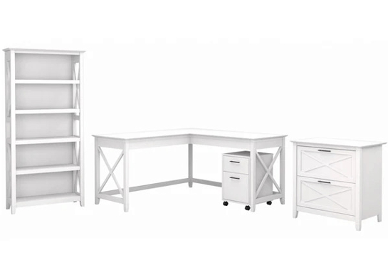 Western style office desk 5 shelf open bookcase highlight pure white oak