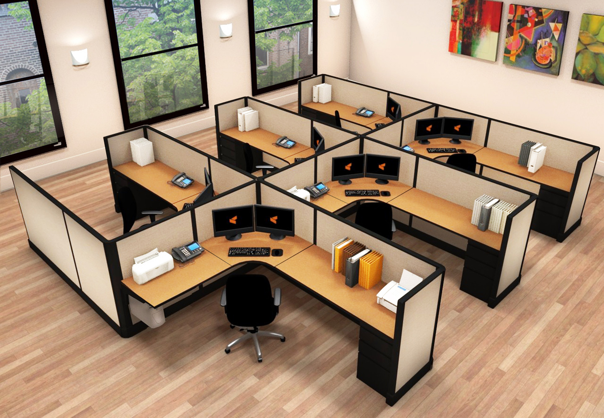 6x8 Commercial Business Furniture - 6 Pack Cluster